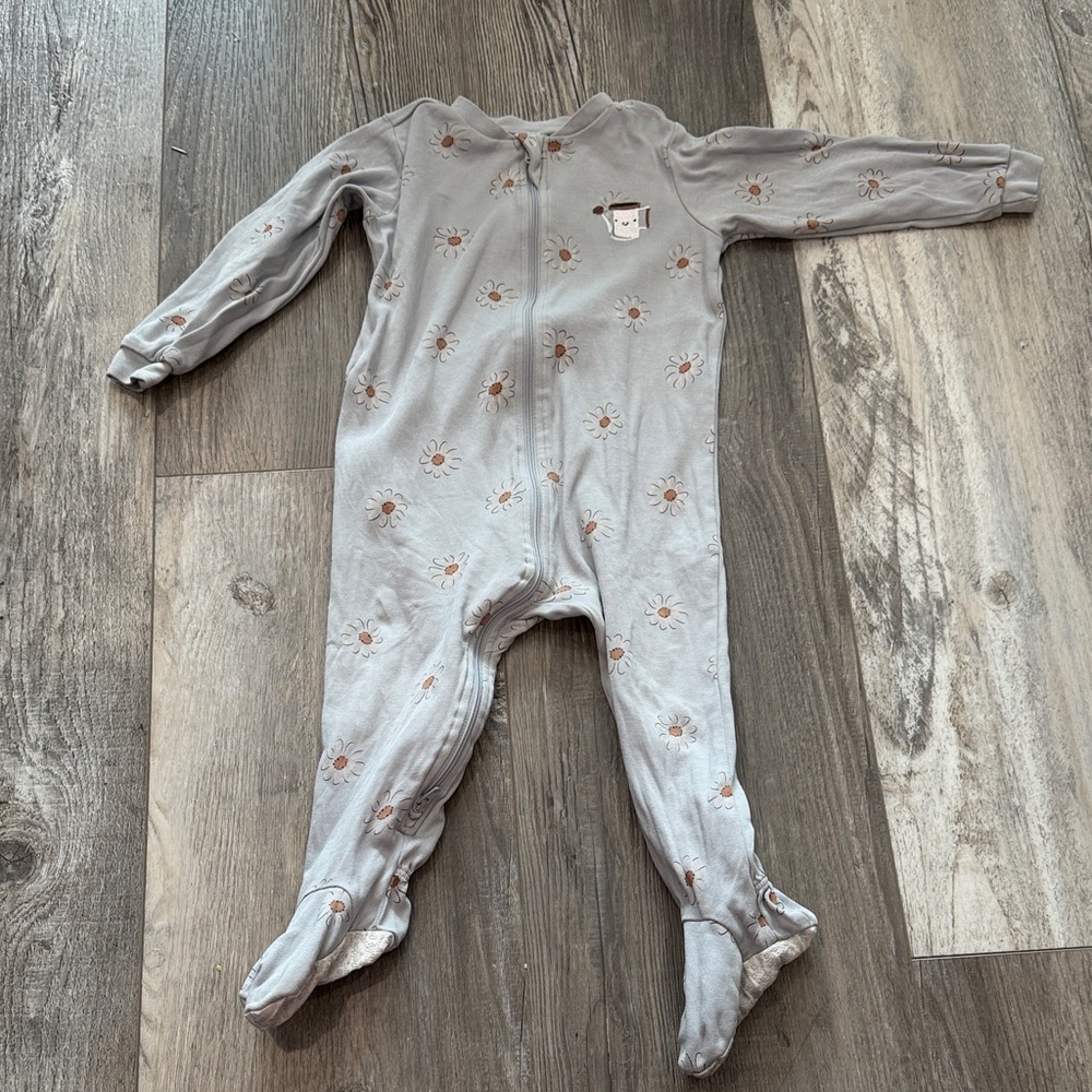 Pekkle Gray Kids One Piece with Flower Print